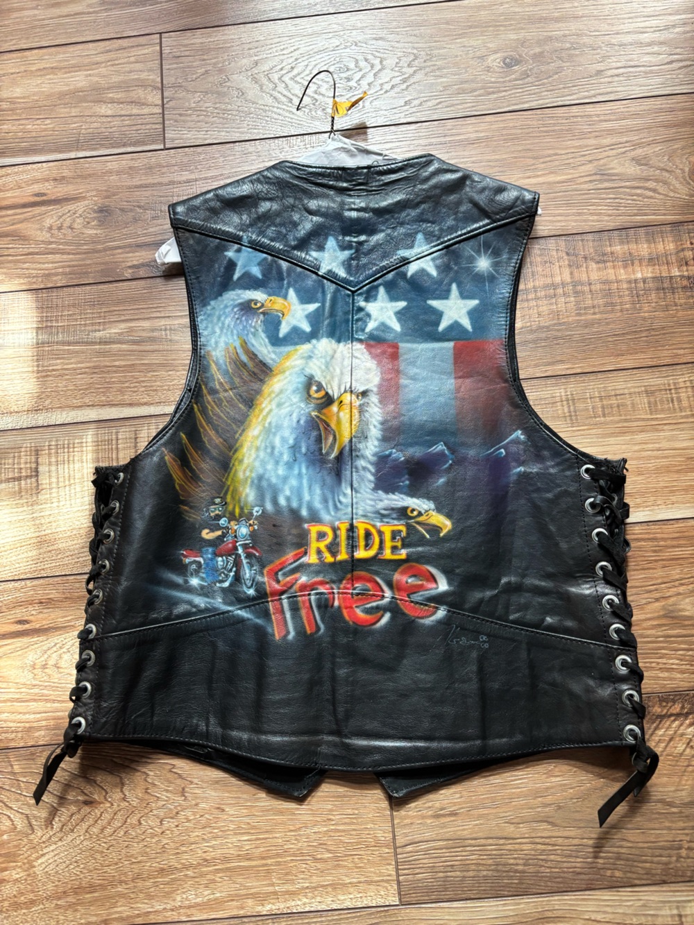 Kids Black Leather 'Ride Free' Eagle Vest